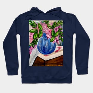 Abstract purple flowers on a side table Hoodie